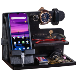 Loyal Nature Porta Chaves e Organizador Tudo em Um de Madeira com Suporte para Celular, LOYALNATURE, Marrom