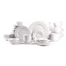 Aparelho de Jantar HomeVss Pearl Dots 56 Peças Grés Branco Serviço para 8 Pontos Perolados