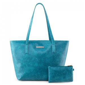 Bolsa de Ombro Feminina em Couro Sintético com Carteira, Montana, Azul Turquesa