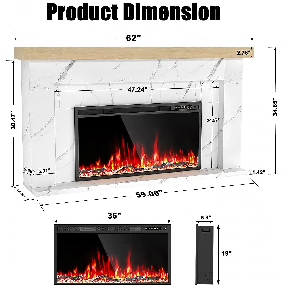 Lareira Elétrica Eshoma 157x33x88cm 1500W Chamas LED 15 Cores Portátil 110V — foto 3