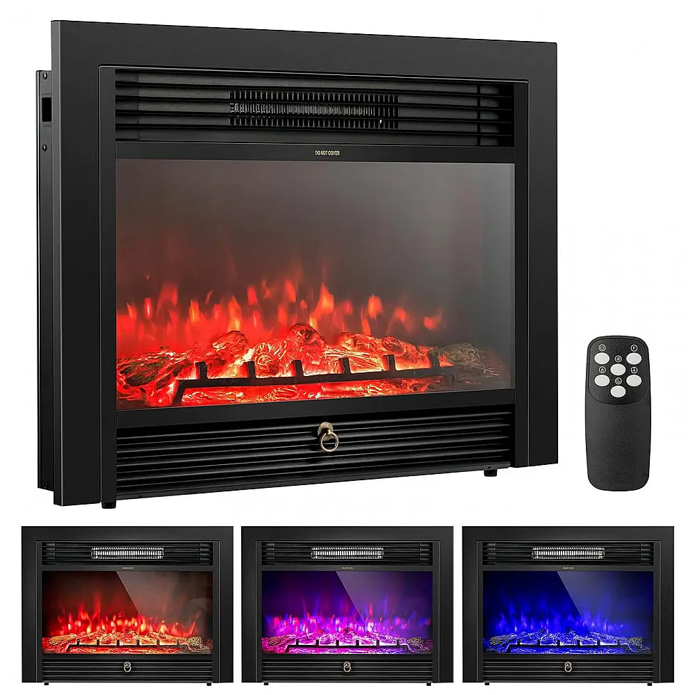 Lareira Elétrica de Embutir A53x72L com Controle Remoto e Digital, Luz LED, Chama Ajustável e Temporizador, 1500W, 110v, COSTWAY 24718US