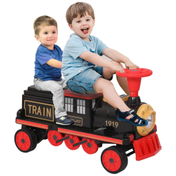 Trem Elétrico Infantil a Bateria 12V com 2 Lugares, Música e Luz, Suporta 59 kg, Uenjoy, Vermelho