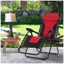 Cadeira Reclinável Ajustável Gravidade Zero com Apoio de Cabeça e Porta Copos, MAISON ARTS, Vermelho