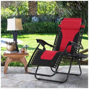 Cadeira Reclinável Ajustável Gravidade Zero com Apoio de Cabeça e Porta Copos, MAISON ARTS, Vermelho