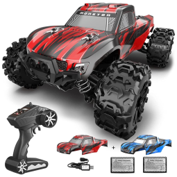 Carrinho de Controle Remoto Escala 1, 4x4 Off Road para Adultos e Crianças com Bateria Recarregável, GUOKAI 1, 18 Scale RC Truck, Vermelho