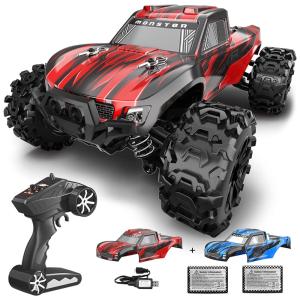 Carrinho de Controle Remoto Escala 1, 4x4 Off Road para Adultos e Crianças com Bateria Recarregável, GUOKAI 1, 18 Scale RC Truck, Vermelho