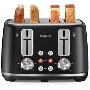 Torradeira Elétrica Retro 4 Fatias com 6 Níveis de Tostagem, 110V 1500W, LONGDEEM, Preto