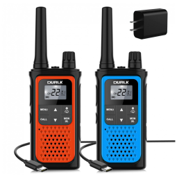 Rádio Comunicador Walkie Talkie Durlk para Adultos, Longo Alcance, 2 Unidades, Recarregáveis, 22 Canais FRS, Rádio Bidirecional