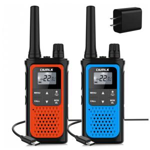 Rádio Comunicador Walkie Talkie Durlk para Adultos, Longo Alcance, 2 Unidades, Recarregáveis, 22 Canais FRS, Rádio Bidirecional