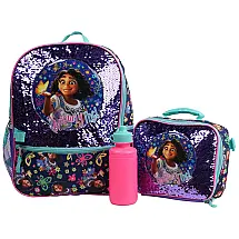Mochila Escolar Infantil 40cm Disney Encanto Mirabel 4 Peças com Lancheira, Roxa