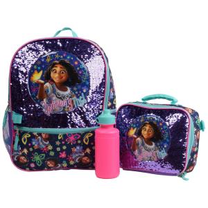Mochila Escolar Infantil 40cm Disney Encanto Mirabel 4 Peças com Lancheira, Roxa