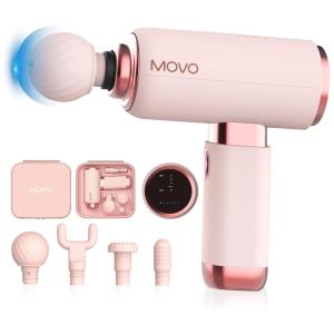 Movo Massageador Pistola Elétrico Profissional Sem Fio 4 Acessórios e 5 Velocidades, Rosa