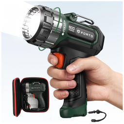 Refletor Recarregável Compacto FORTO com Foco Ajustável, 1400 Lumens, Suporte e Alcance de 823m, 3 Modos de Luz LED para Atividades ao Ar