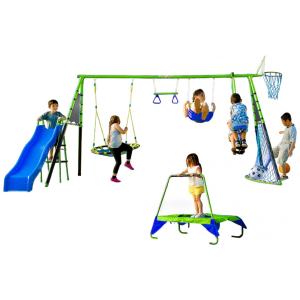 Playground Esportivo 8 Estações Fitness Reality Kids Verde – Balanço, Escorregador, Trampolim, Barra de Macaco, Basquete e Futebol