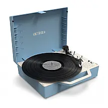 Toca Discos 3 Velocidades, Mesa Giratória Bluetooth Acionada por Correia e Radiador de Graves Integrado, Victrola Re Spin, Azul