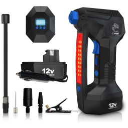 Mini Compressor de Ar Elétrico Automotivo, portátil, 12V, 150 PSI com luz LED e Painel Digital, 110v, CAHOT, Preto