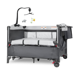 Berço Cercado Portátil 5 em 1 com Trocador, Bolsa de Transporte e Móbile para Bebê de 4 Alturas Ajustáveis, Afgbf, Cinza