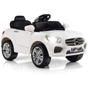 Carro Elétrico Infantil a Bateria 6V e 1 Assento com 2 Velocidades e Luzes LED, USB, OLAKIDS, Branco