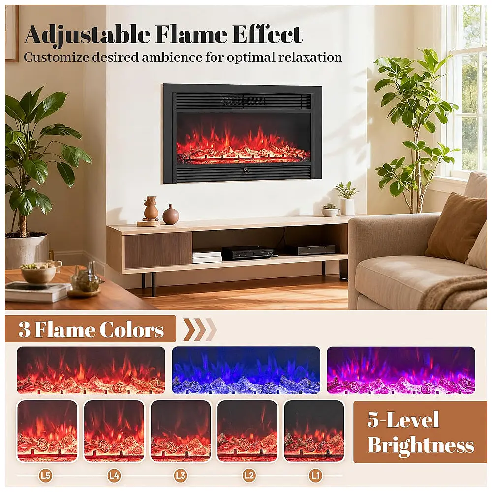 Lareira Elétrica Giantex 91x53cm 1500W Chamas LED Timer Embutir 110V — foto 2