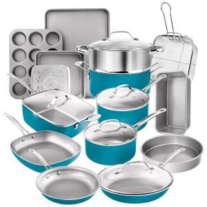 Conjunto de Panelas Antiaderente Revestida de Cerâmica e Utensílios, Peças, GOTHAM STEEL 20 Piece All in One Kitchen, Azul