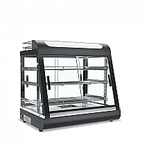 Estufa Aquecedora Comercial Anpuce Preta 3 Prateleiras Iluminação Tricolor Vidro Temperado 800W 110V, 68,6cm