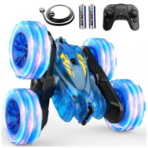 Carrinho de Controle Remoto com Luzes Coloridas e Recarga Rápida USB-C - Veículo RC de Acrobacias 4WD Recarregável, Ideal para Presente -