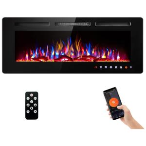 Lareira Elétrica de Embutir A43x127L com Controle Remoto e APP para Celular, 110V 1500W, SUNNY FLAME, Preta