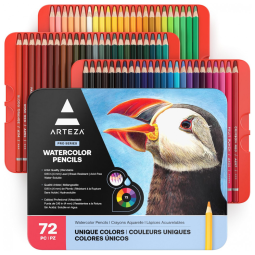 Conjunto de Lápis Aquarela ARTEZA, 72 Cores Vibrantes Com Núcleos à Prova de Luz para Mesclar e Misturar em Estojo de Metal