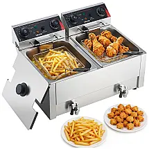 Fritadeira Elétrica Comercial VEVOR Duplo Tanque 18L Aço Inox com Temporizador e Dreno de Óleo 110V