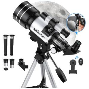 Telescópio Astronômico 150x com Tripé Ajustável, Adaptador de Celular e Controle Remoto, Alkinshue, Branco