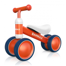 Bicicleta sem Pedal com 4 Rodas para Crianças de 9 a 24 Meses, Bammax, Laranja