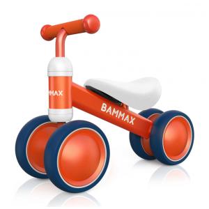Bicicleta sem Pedal com 4 Rodas para Crianças de 9 a 24 Meses, Bammax, Laranja