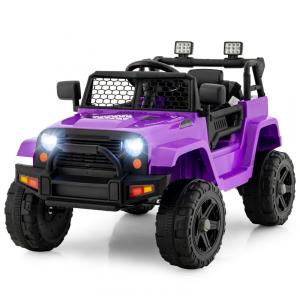 Caminhão Elétrico Infantil OLAKIDS Roxo 12V Jeep 2 Velocidades Controle Remoto Suspensão Porta Dupla LED Música USB MP3 TF