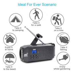 Rádio Portátil Manivela Solar e Recarregável AM, FM, SW, NOAA Lanterna Carregador USB e SOS, KELLO