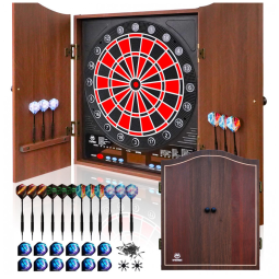 Jogo de Dardos Eletrônico, 12 Dardos, 34 Modos de Jogo e 355 Variações de Pontuação com Gabinete de Madeira Maciça para até 8 Jogadores