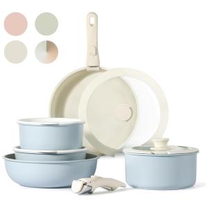 Jogo de Panelas e Frigideiras Antiaderentes em Granito com 11 Peças e Cabo Removível, CAROTE, Azul