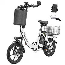 Bicicleta Elétrica Dobrável Hoverfly 500W, 25 km/h, 45 km Autonomia, Rodas 40 cm, Bateria Removível, Suspensão Dupla, Freios a Disco, Branca