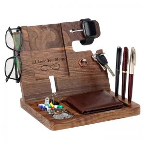 Awofer SB 002 Porta Chaves e Organizador Tudo em Um de Madeira com Suporte para Celular, Marrom