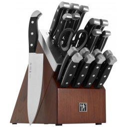 Conjunto de Facas em Aço Inoxidável com Afiador Embutido e Bloco de Bancada Peças, HENCKELS 20 pc, Marrom