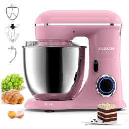 Batedeira Elétrica de Bancada 6.5 Litros 10 Velocidades em Aço Inoxidável, 110V 660W, AILESSOM, Rosa