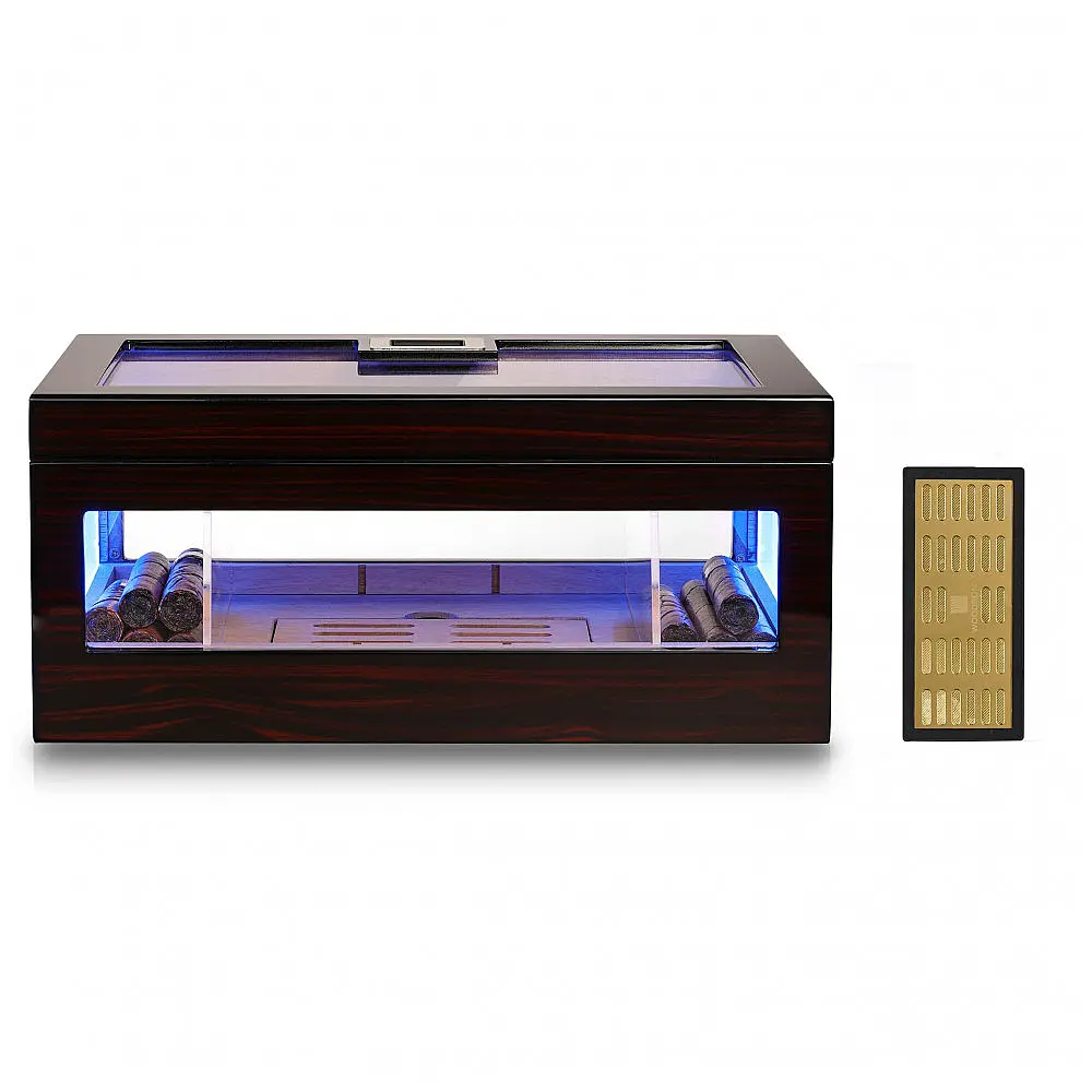 Humidor para Charutos Woodronic Cristal com Iluminação LED de 6 Cores e Higrômetro Digital 120 Unidades