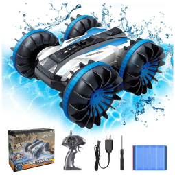 Carro de controle remoto, 2 em 1 terra e água caminhão de controle remoto impermeável, TUPTOEL, Azul