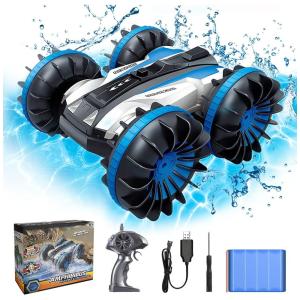 Carro de controle remoto, 2 em 1 terra e água caminhão de controle remoto impermeável, TUPTOEL, Azul