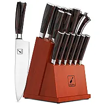 Conjunto de Facas IMARKU 16 Peças com Bloco de Madeira e Cabo Ergonômico, Marrom Escuro