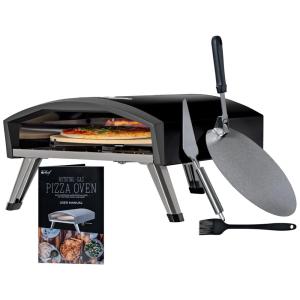 Forno de Pizza a Gás Portátil Aço Inoxidável com Pedra de Cozimento Auto Rotativa, Deco Chef, Prata