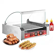 Máquina de Salsicha Hot Dog Vexon 1700W, capacidade para 30 hot dogs, 11 rolos de aço inox antiaderentes, controle de temperatura duplo