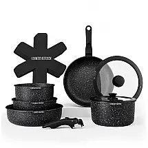 Jogo de Panelas e Frigideiras, Material em Alumínio com 16 Peças e Cabo Removível, Country Kitchen, Preto