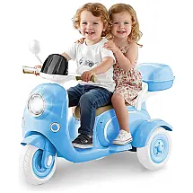 Moto Elétrica Infantil HEIMILI 12V Azul 3 Rodas 2 Lugares com Bluetooth, MP3, Baú e Estabilidade