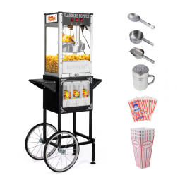 Máquina de Pipoca ROVSUN Estilo Cinema com Carrinho e Rodas, Chaleira de 227 g, Faz Até 7,5 Litros, com Dispensadores de Doces