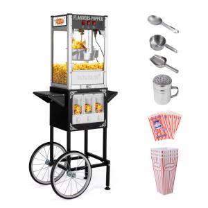Máquina de Pipoca ROVSUN Estilo Cinema com Carrinho e Rodas, Chaleira de 227 g, Faz Até 7,5 Litros, com Dispensadores de Doces